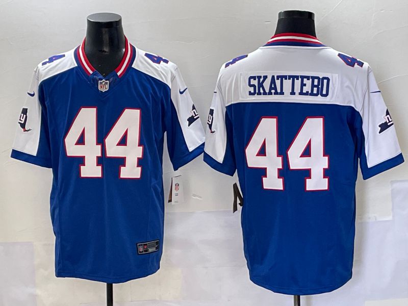 Men 2025 New York Giants #44 Skattebo Blue Throwback Three generations Nike Limited NFL Jersey style 19